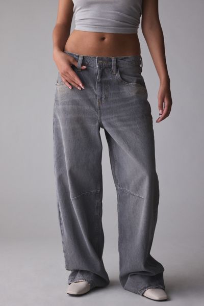BDG LOGAN BUCKLE BAGGY BARREL JEAN IN DARK GREY, WOMEN'S AT URBAN OUTFITTERS 