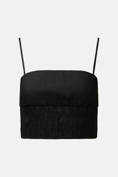 Onia Air Smocked Linen-blend Tank In Black