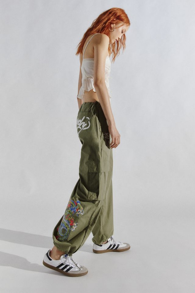 Ed Hardy Dragon Olive Green Cargo Parachute Pants