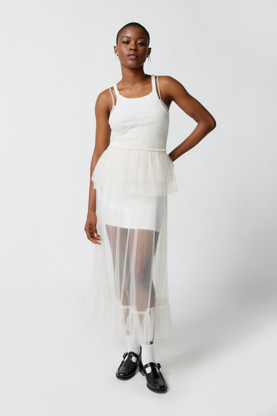 Urban Outfitters Uo Aida Sheer Mesh Ruffle Midi Dress In Cream | ModeSens