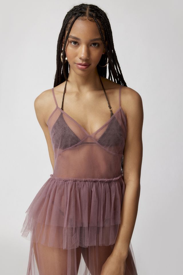 UO Aida Sheer Mesh Ruffle Midi Dress #3