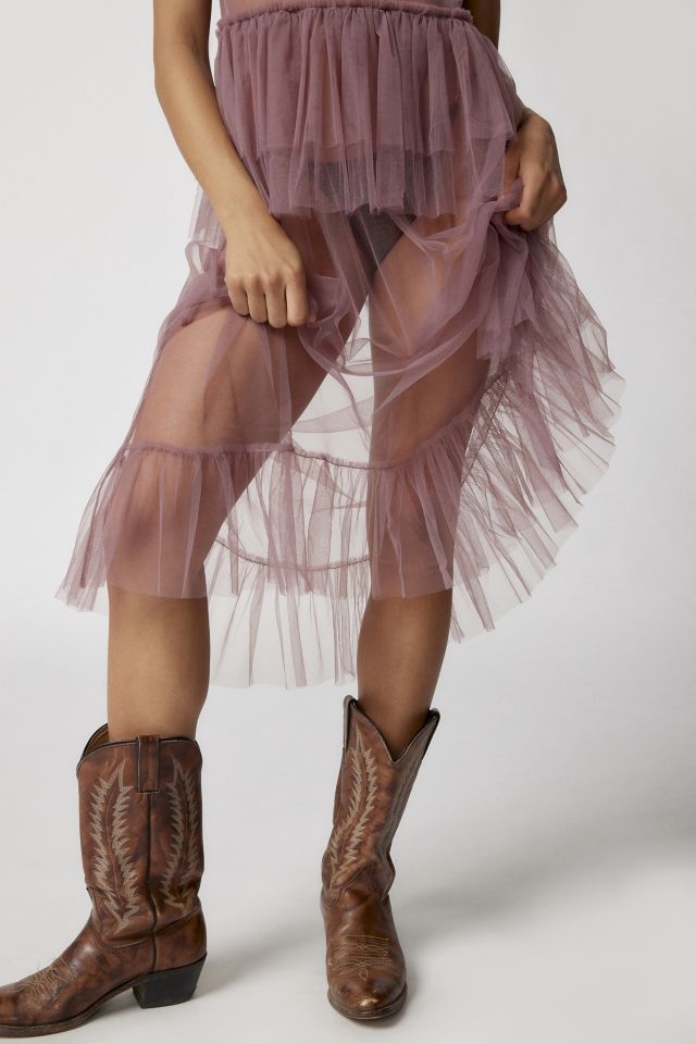 UO Aida Sheer Mesh Ruffle Midi Dress #5