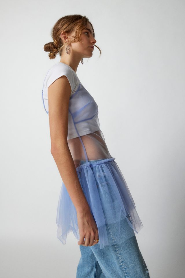 urban outfitters sheer ruffle dress Out From Under Tiered Ruffle Sheer Mesh Slip Dress