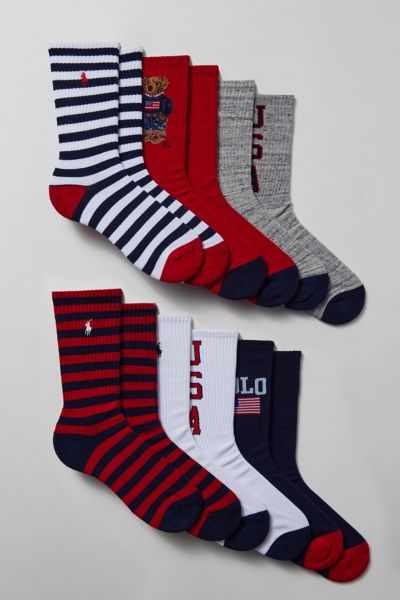 Polo Ralph Lauren Bear Crew Sock 6-pack In Navy, Men's At Urban Outfitters