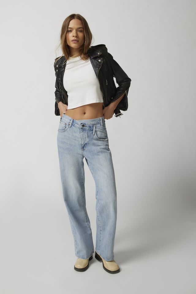 Cross Over Waistband Straight Fit Jeans