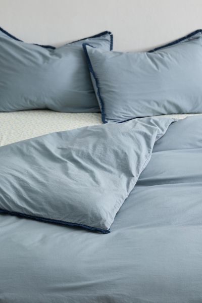 Urban Outfitters Breezy Cotton Percale Tassel Duvet Cover In Slate At