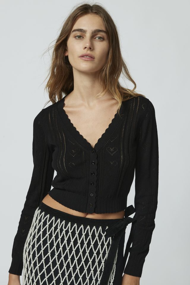 LoveShackFancy Petra Pointelle Heart Cardigan | Urban Outfitters