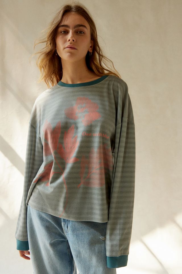 One With The Earth Striped Long Sleeve Tee | Urban Outfitters