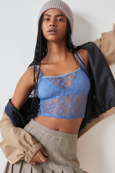 Out From Under Lovella Sheer Lace Cami In Powder Blue, Women's At Urban Outfitters
