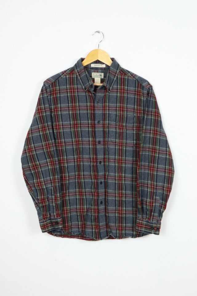 Vintage L.L. Bean Grey Plaid Flannel Button-Down Shirt | Urban Outfitters
