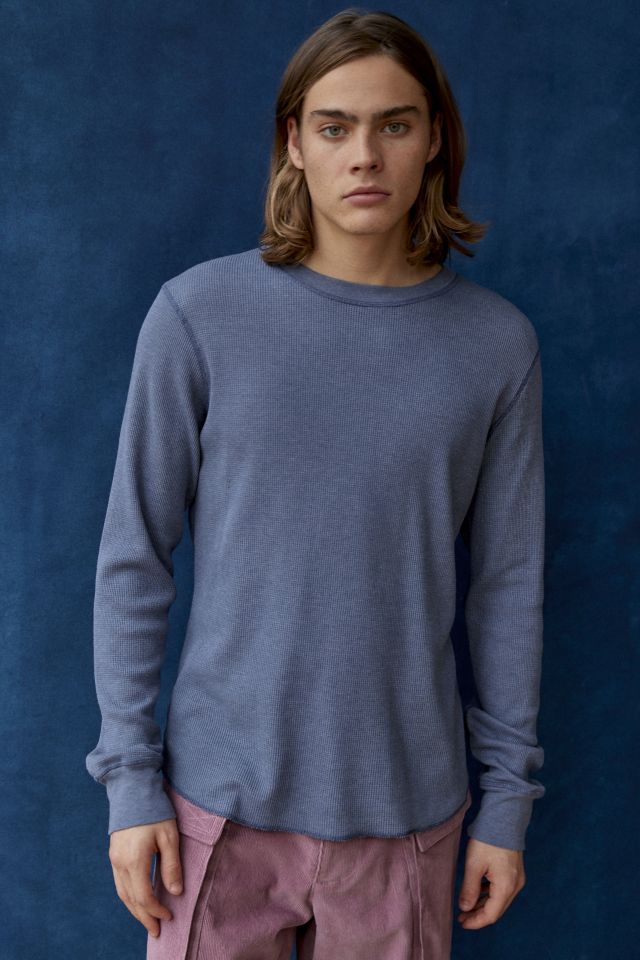 Shop Ribbed Thermal T-Shirt with Round Neck and Long Sleeves