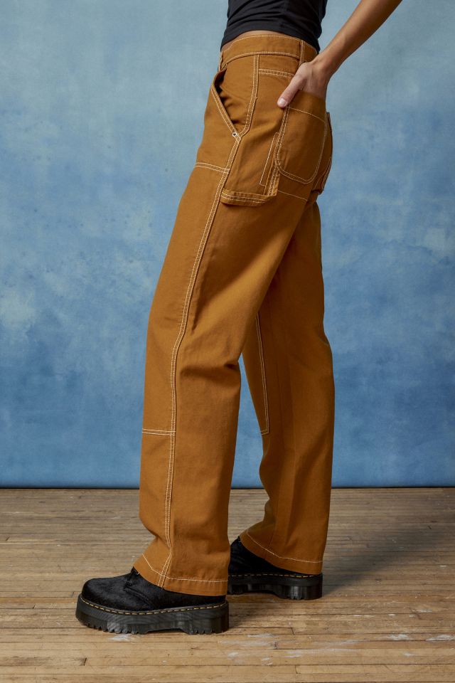 Brown Flower Boyfriend Carpenter Pants