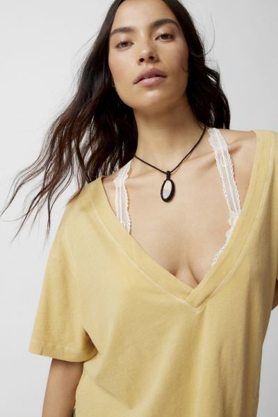 Out From Under Jamie Slouchy V-neck Tee In Tan