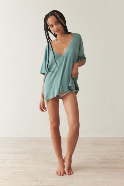 Out From Under Jamie Slouchy V-neck Tee In Blue, Women's At Urban Outfitters