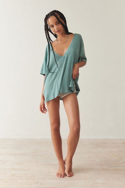 Out From Under Jamie Slouchy V-neck Tee In Dark Turquoise, Women's At Urban Outfitters In Blue