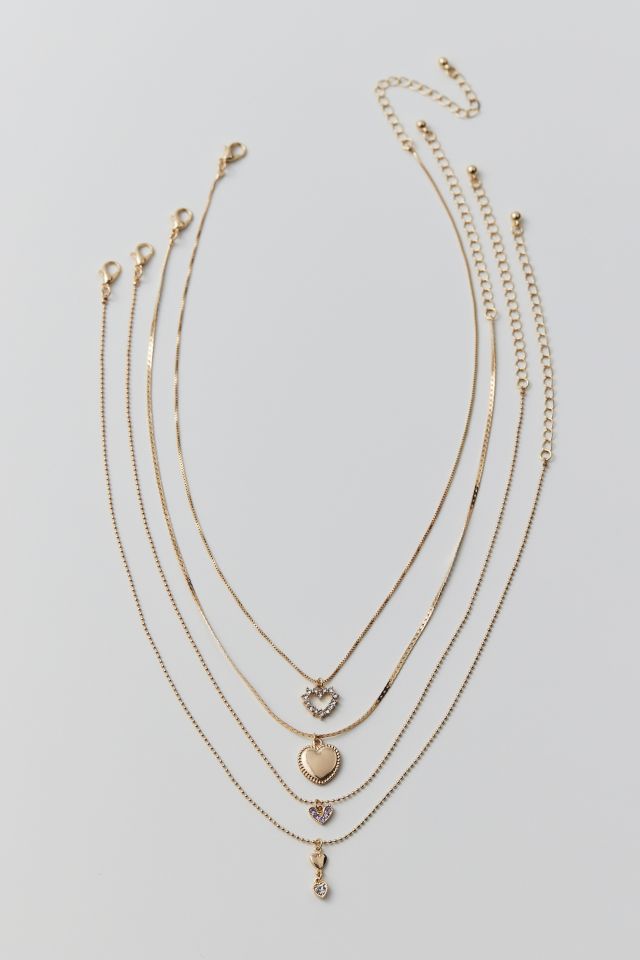 Rhinestone Heart Layering Necklace Set #1
