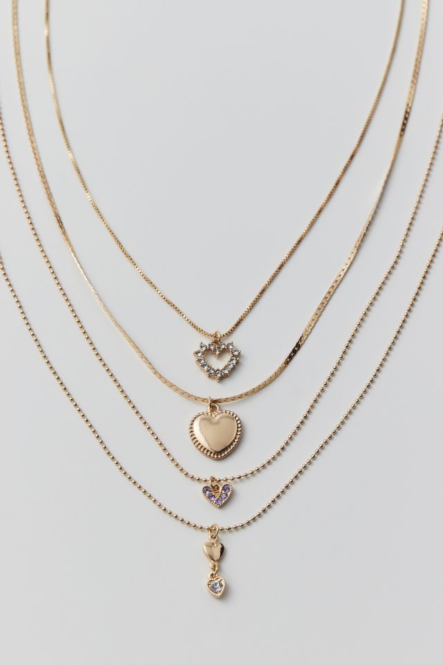 Rhinestone Heart Layering Necklace Set #2