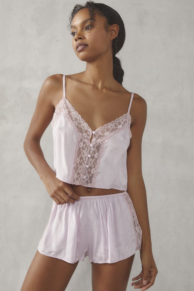 White Lace Cami Sleeveless V-Neck Relaxed Fit Satin