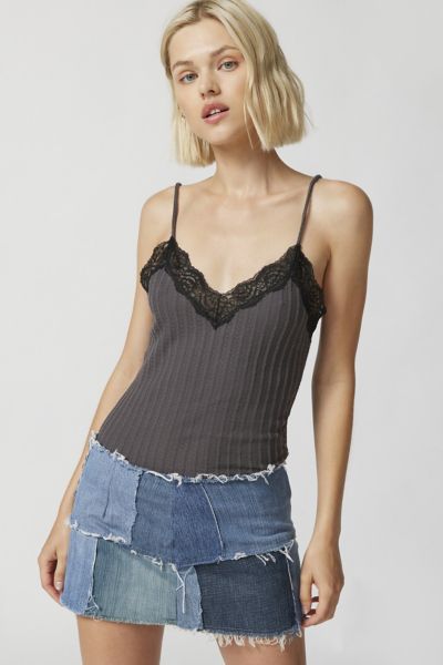 Out From Under Lana Lace-trim Cami In Charcoal