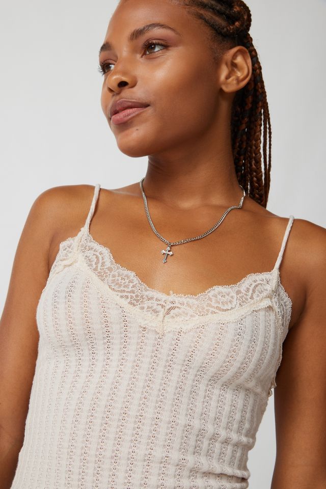 Ribbed Lace Trim Tank Top