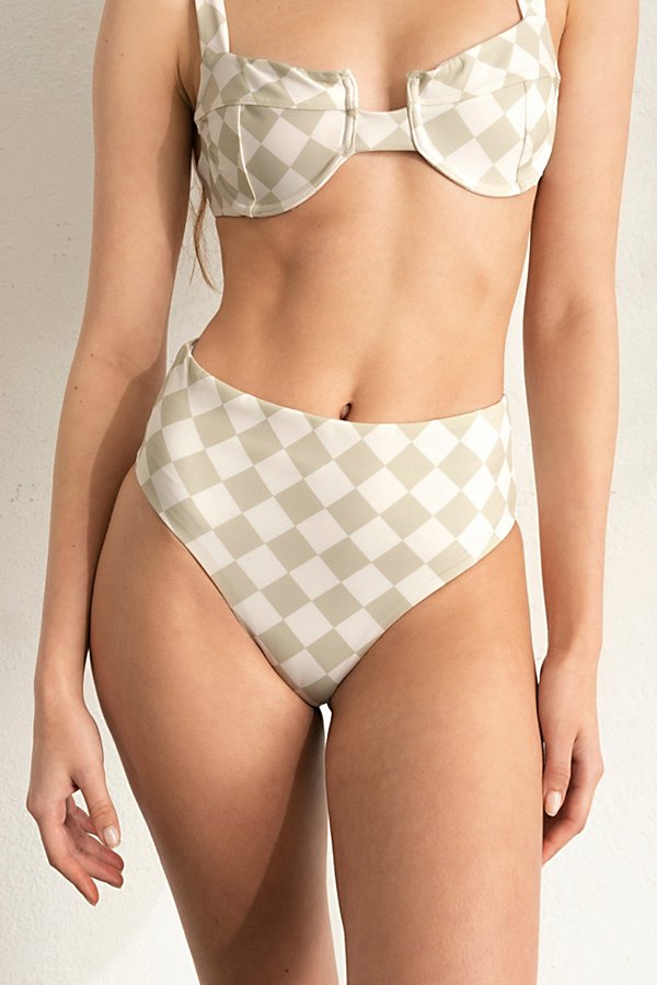 Shop Alohas The Pentagon Checkered High-waisted Bikini Bottom In Celery, Women's At Urban Outfitters