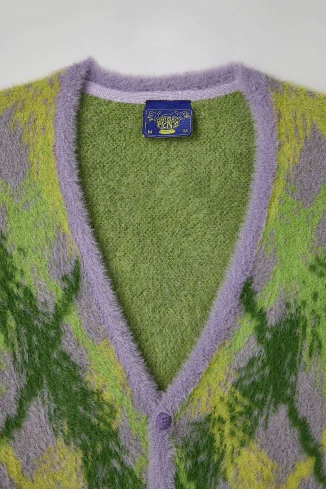 Coney Island Picnic Grass Plaid Fuzzy Cardigan #3
