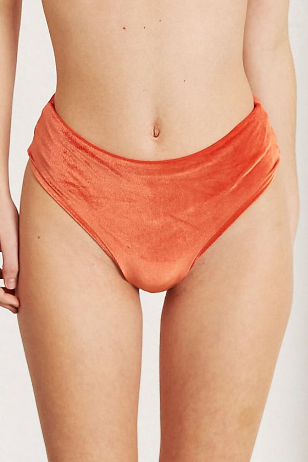 Alohas The Pentagon Velvet High-waisted Bikini Bottom In Pomelo Orange