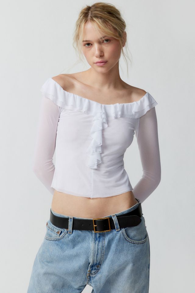 Sheer-shoulder Ruffle Shirt