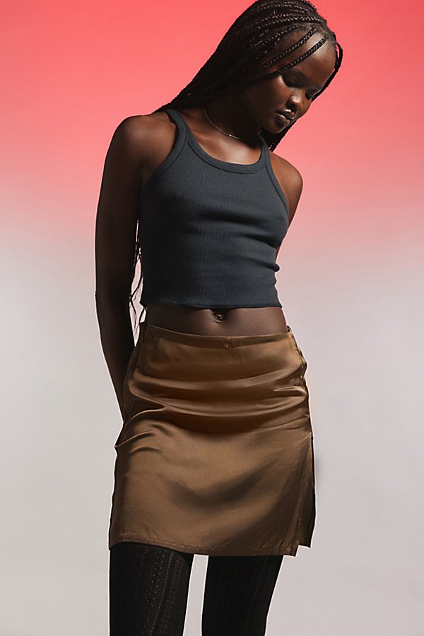 Honor The Gift Satin Mini Skirt In Brown, Women's At Urban Outfitters