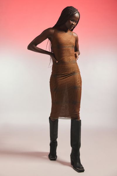 HONOR THE GIFT SLEEVELESS MESH MIDI DRESS IN BROWN, WOMEN'S AT URBAN OUTFITTERS