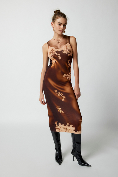 Jaded London Let It Slip Printed Midi Dress In Bronze | ModeSens