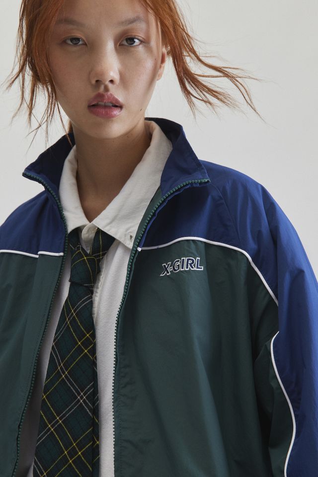 Contrast Panel Zip Up Crop Windbreaker Jacket