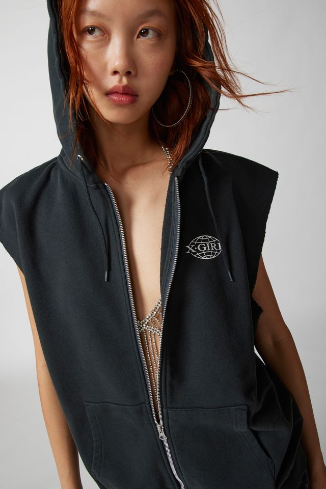 X-girl World Logo Zip-Up Hooded Vest | Urban Outfitters
