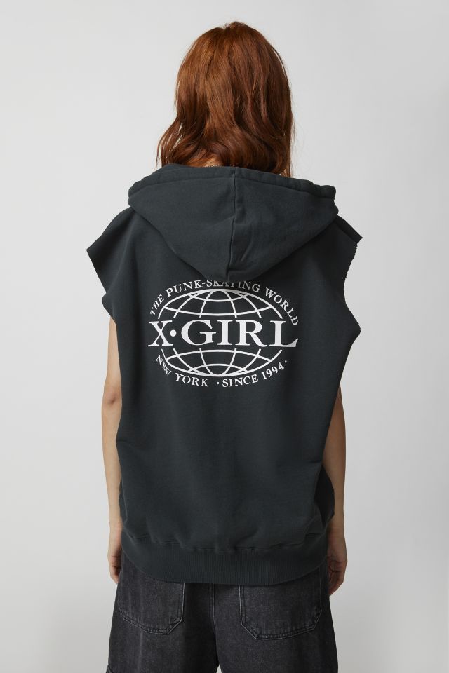 X-girl World Logo Zip-Up Hooded Vest | Urban Outfitters