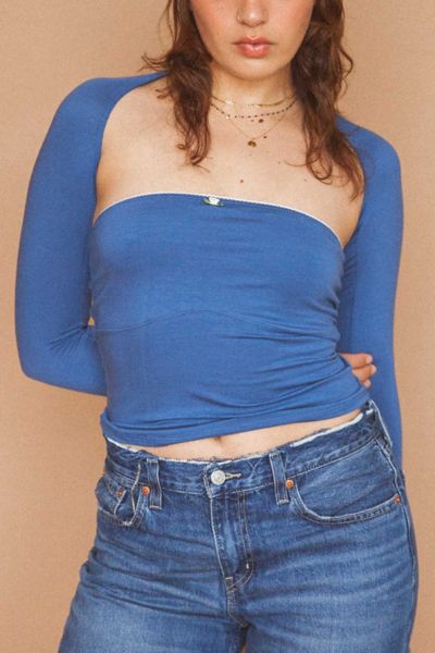 Rat Boi Contour Lace Trim Tube Top In Lazuli, Women's At Urban Outfitters In Lazuli