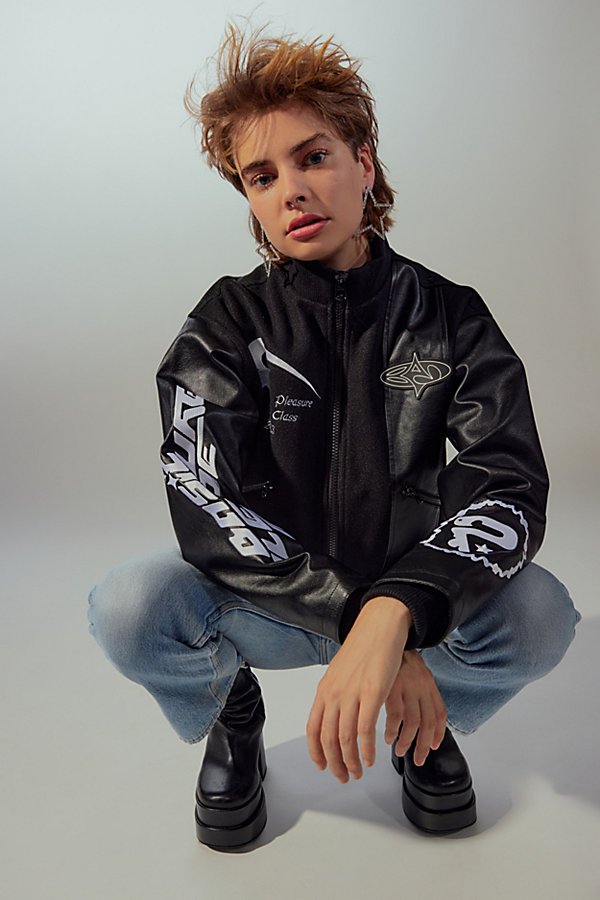 Basic Pleasure Mode Astro Varsity Bomber Jacket In Black, Women's At Urban Outfitters