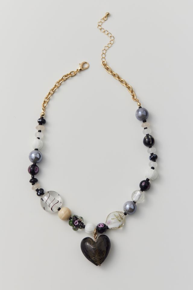 Glass Heart Bead & Chain Necklace #1