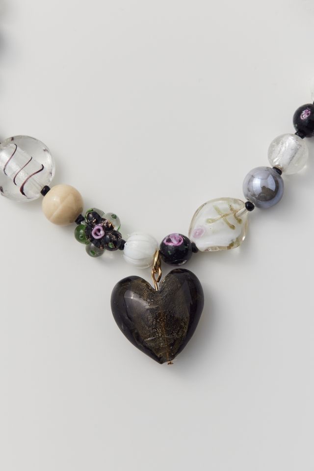 Glass Heart Bead & Chain Necklace #2