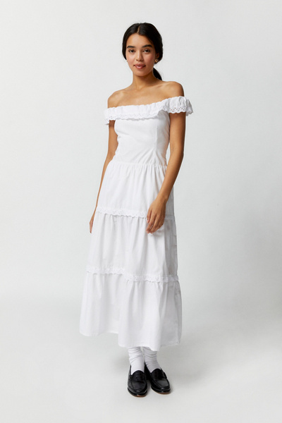 knee length dresses for ladies Bayshore White Bow Bardot Midi Dress – Club L London