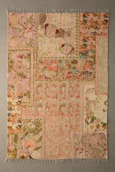 Urban Outfitters Colorful Floral Digital Printed Chenille Rug In Peach At