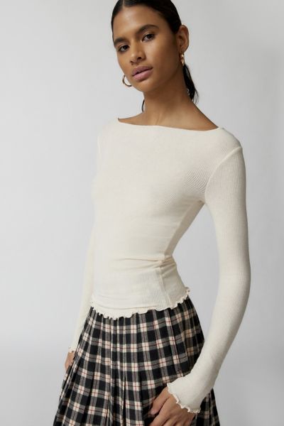 Out From Under Libby Ribbed Long Sleeve Top In Ivory, Women's At Urban Outfitters