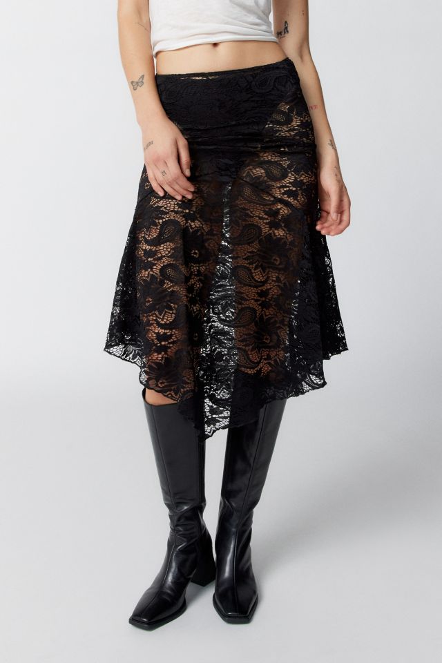 Motel Vana Sheer Lace Midi Skirt