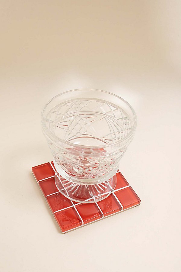 Subtle Art Studios Solid Glass Tile Coaster In Apple Red
