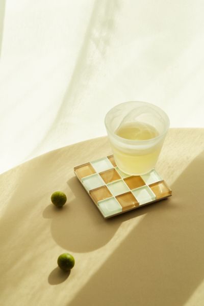 Subtle Art Studios Chocolate Checkered Glass Tile Coaster In Hazelnut Milk Chocolate