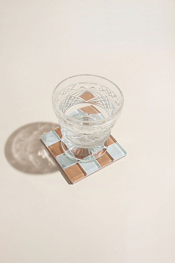 Subtle Art Studios Chocolate Checkered Glass Tile Coaster In Hazelnut Milk Chocolate