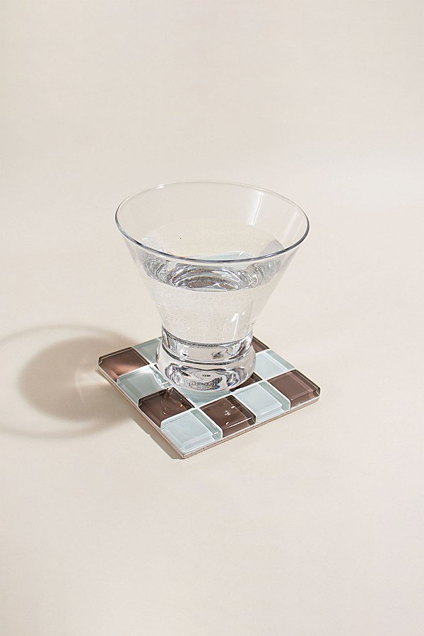 Subtle Art Studios Chocolate Checkered Glass Tile Coaster In Classic Milk Chocolate