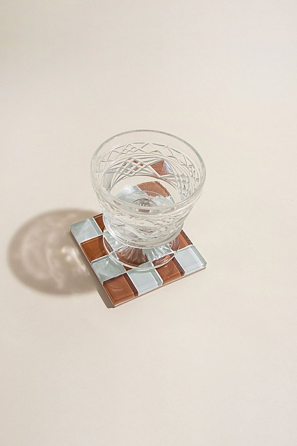 Subtle Art Studios Chocolate Checkered Glass Tile Coaster In Orange Peel Milk Chocolate