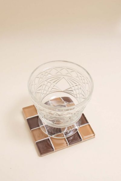 Subtle Art Studios Chocolate Checkered Glass Tile Coaster In Vintage Love