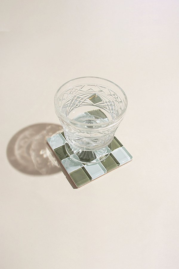 Subtle Art Studios Chocolate Checkered Glass Tile Coaster In Matcha Milk Chocolate