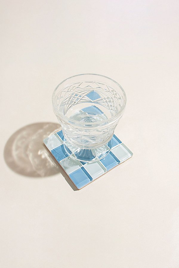 Subtle Art Studios Chocolate Checkered Glass Tile Coaster In Elderberries Milk Chocolate